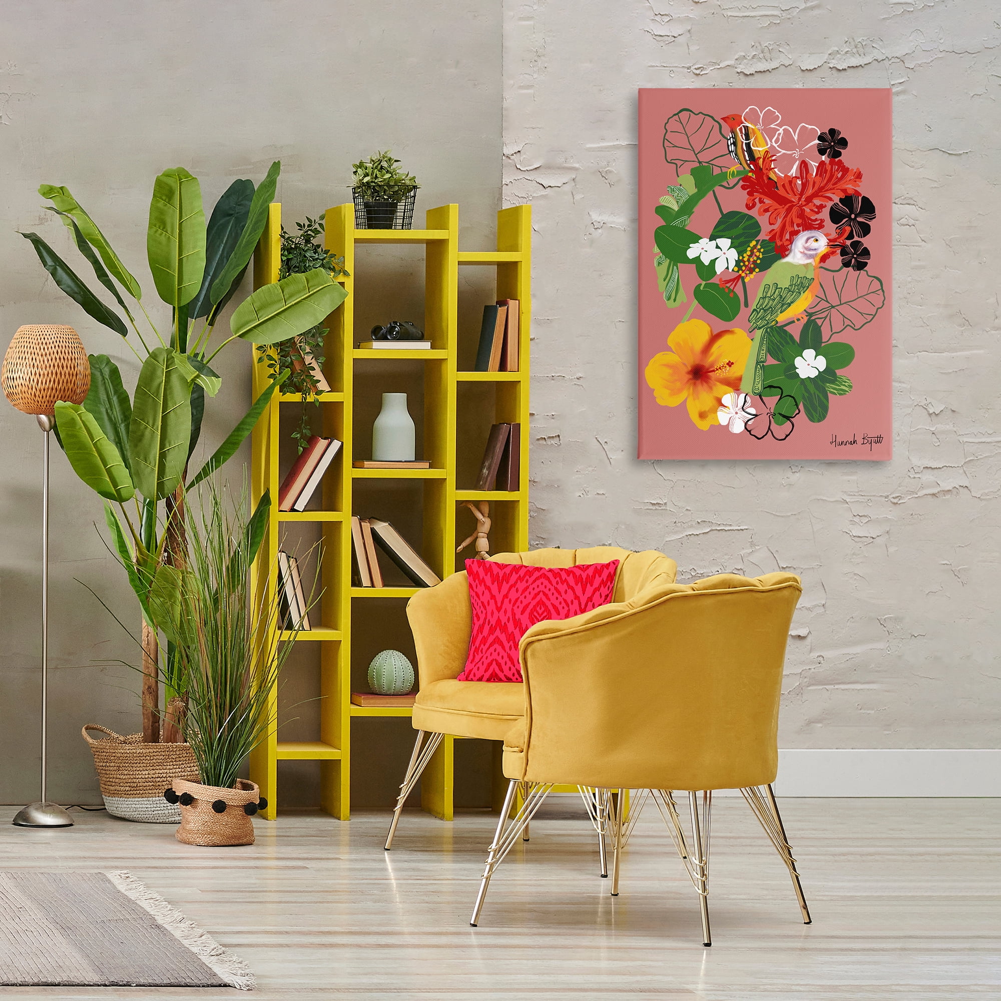 Stupell Industries Gambia Inspired Florals Animals Painting Wrapped Canvas Art Print Wall Art, 24 x 36