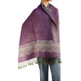 thumbnail image 3 of Falari Women's Large Double Layered Pashmina Shawl Wrap Border Pattern Scarf Grey/Purple, 3 of 4