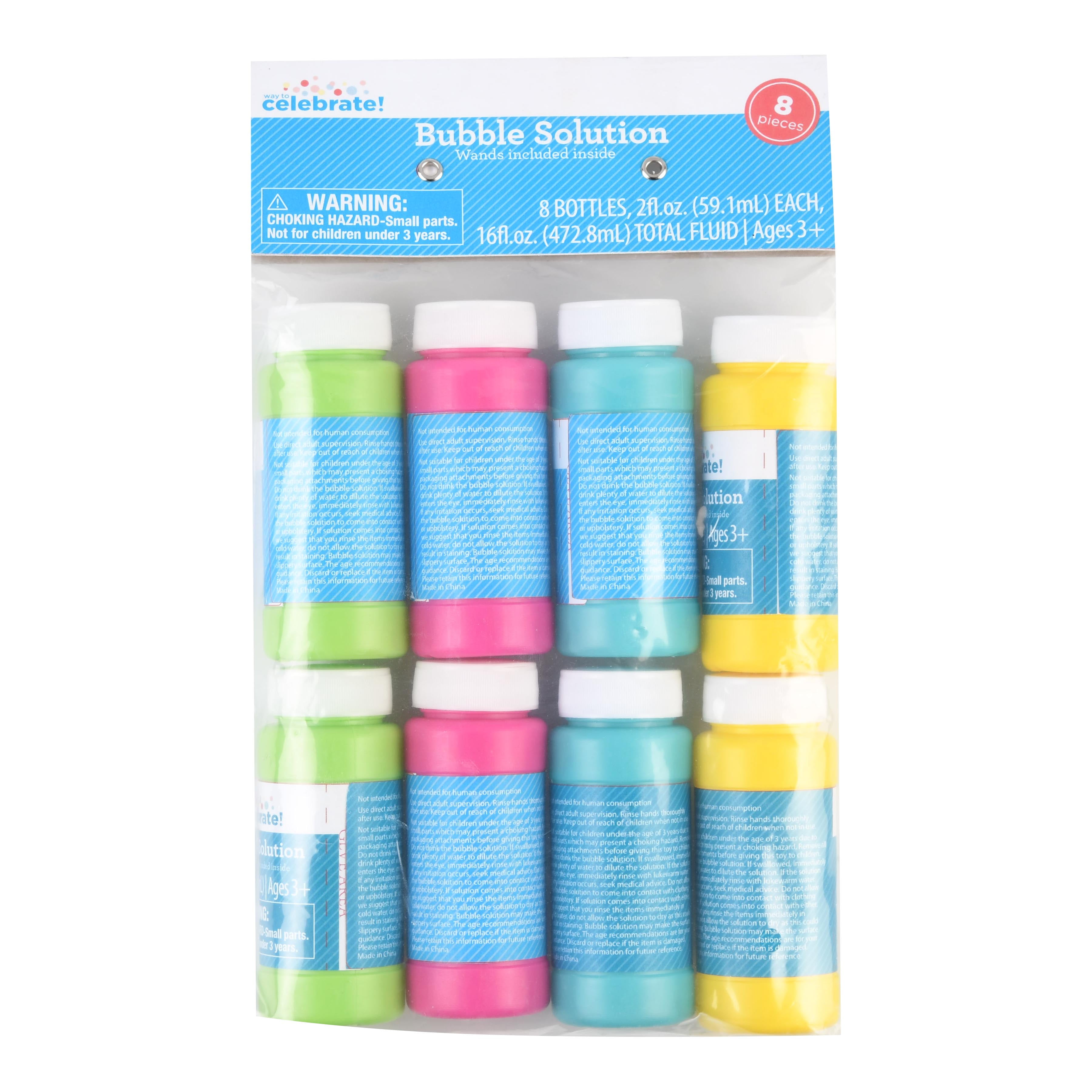 WAY TO CELEBRATE! Multicolor Bubble Solution Party Favors, 2 fl oz, 8
