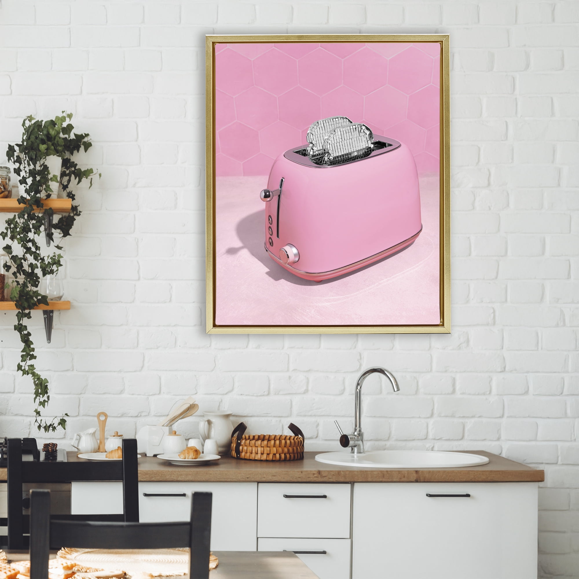 Stupell Industries Disco Toaster over Pink Gold Framed Floater Canvas Wall Art, design by LISH Creative