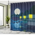 thumbnail image 4 of Ambesonne Tropical Shower Curtain, Bungalows and Full Moon, 69"Wx70"L, Yellow Dark Teal Indigo, 4 of 4