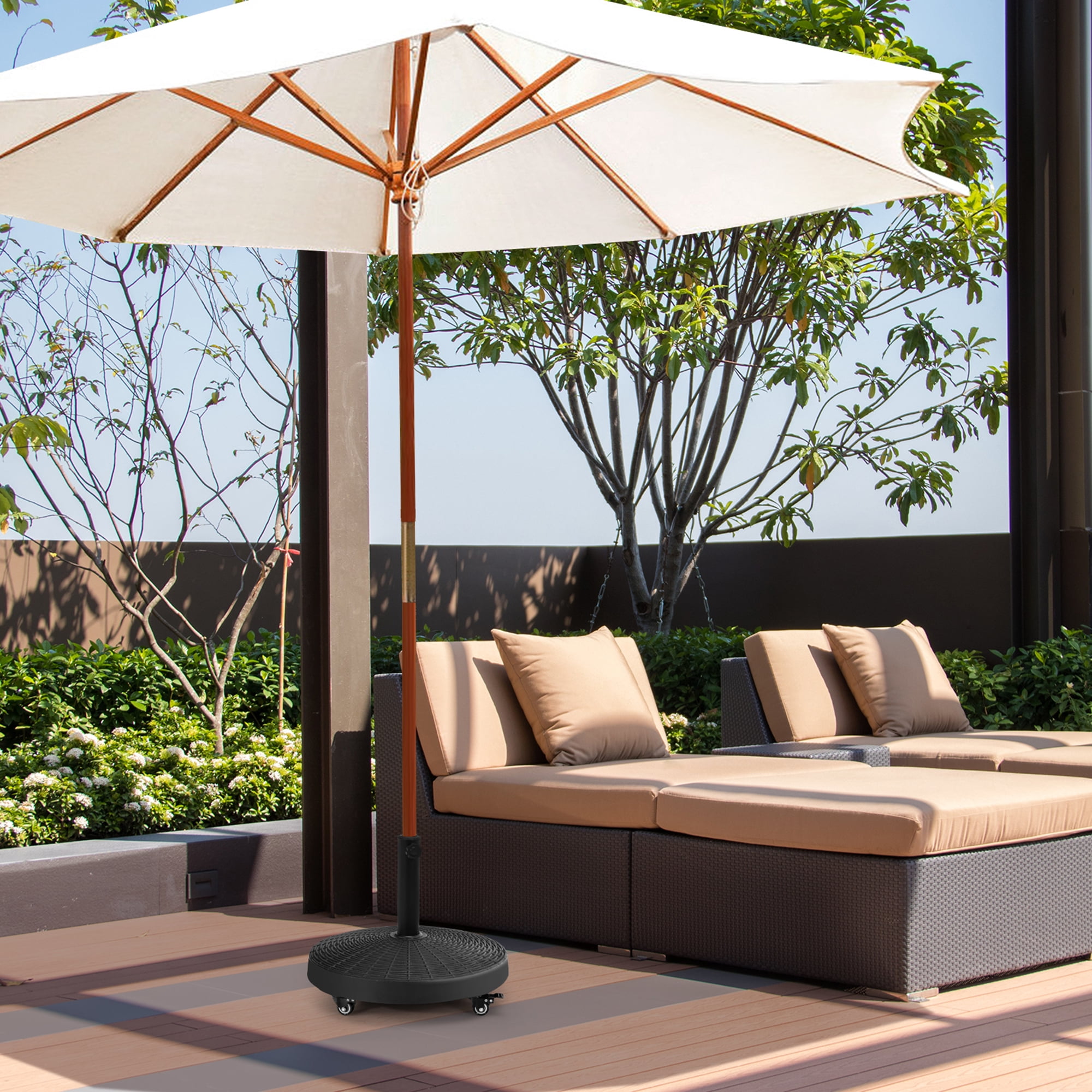 Gymax 50 lbs Round Resin Patio Umbrella Base Stand Holder w/ Lockable Wheels