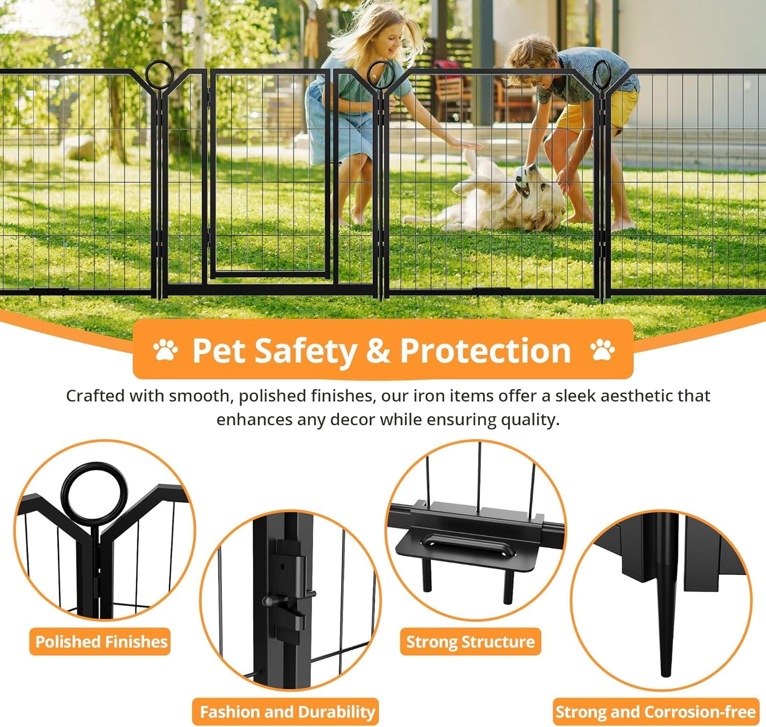 Riedhoff Dog Fence 40-Inch Indoor/Outdoor Fence for Dogs with 8Pcs Panels, Black