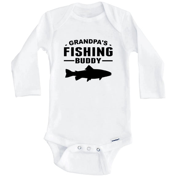 Grandpa's Fishing Buddy Cute One Piece Baby Bodysuit for Grandchild (Long Sleeve), 0-3 Months White