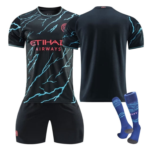23-24 Manchester City second away no 9 Harland shirt 17 De Bruyne 47 Foden football kit no number no number 22