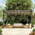 thumbnail image 2 of WildBreak Outdoor Pergola 10 x13 Feet, Wood Grain Metal, with Retractable Canopy, Gray & Khaki, 2 of 8