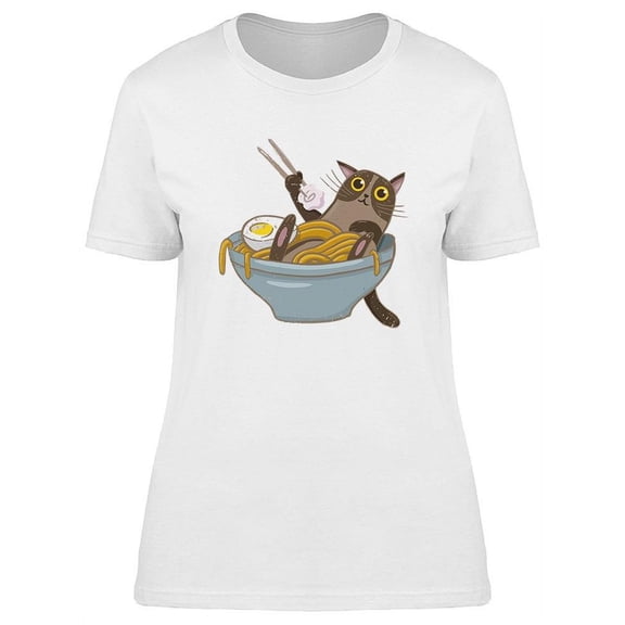 Cat On A Ramen Bowl T-Shirt Women -Image by Shutterstock, Female Small