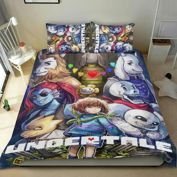 3 Piece Comforter Cover Set For Undertale Bedding Set Cute Duvet Cover Sets Super Soft Teens Bedding Set Kids Bedroom Gifts,1 Duvet Cover with 2 Pillowcases Twin