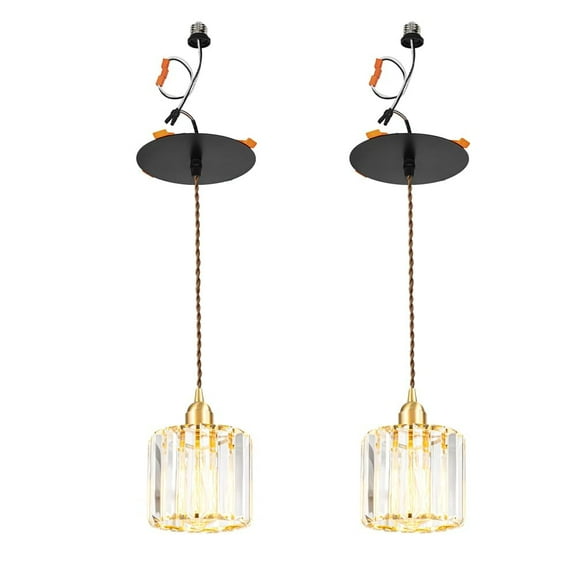 KAYYELAMP 2-Pack Vintage Nordic Crystal Shade Gold Recessed Retrofit Pendant Lighting Conversion Kit E26 Screw-in Adapter 3.2 Ft Adjusted Cord Hanging Lamp for Hallway Farmhouse