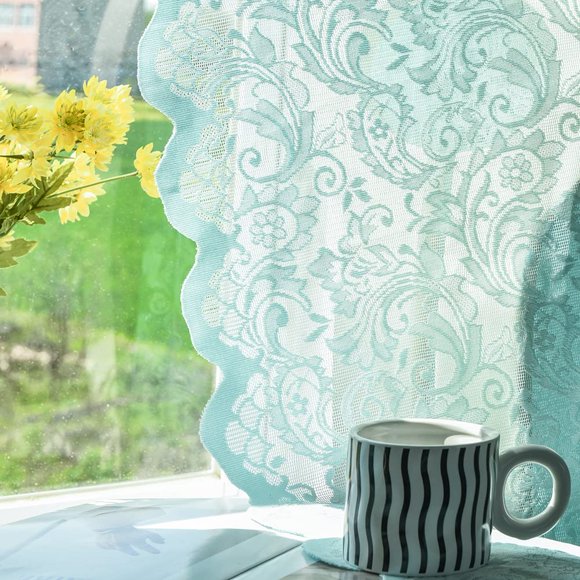 Cortinas ALIGOGO de encaje transparente de color verde menta, 132 x 213 cm, 2 paneles