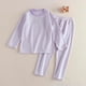 thumbnail image 4 of Conjuntos de blusas y camisas de cuello redondo y manga larga para niños, conjunto de traje de casa de color sólido para otoño e invierno, conjunto de pijama informal de manga larga y pantalones largo, 4 of 4