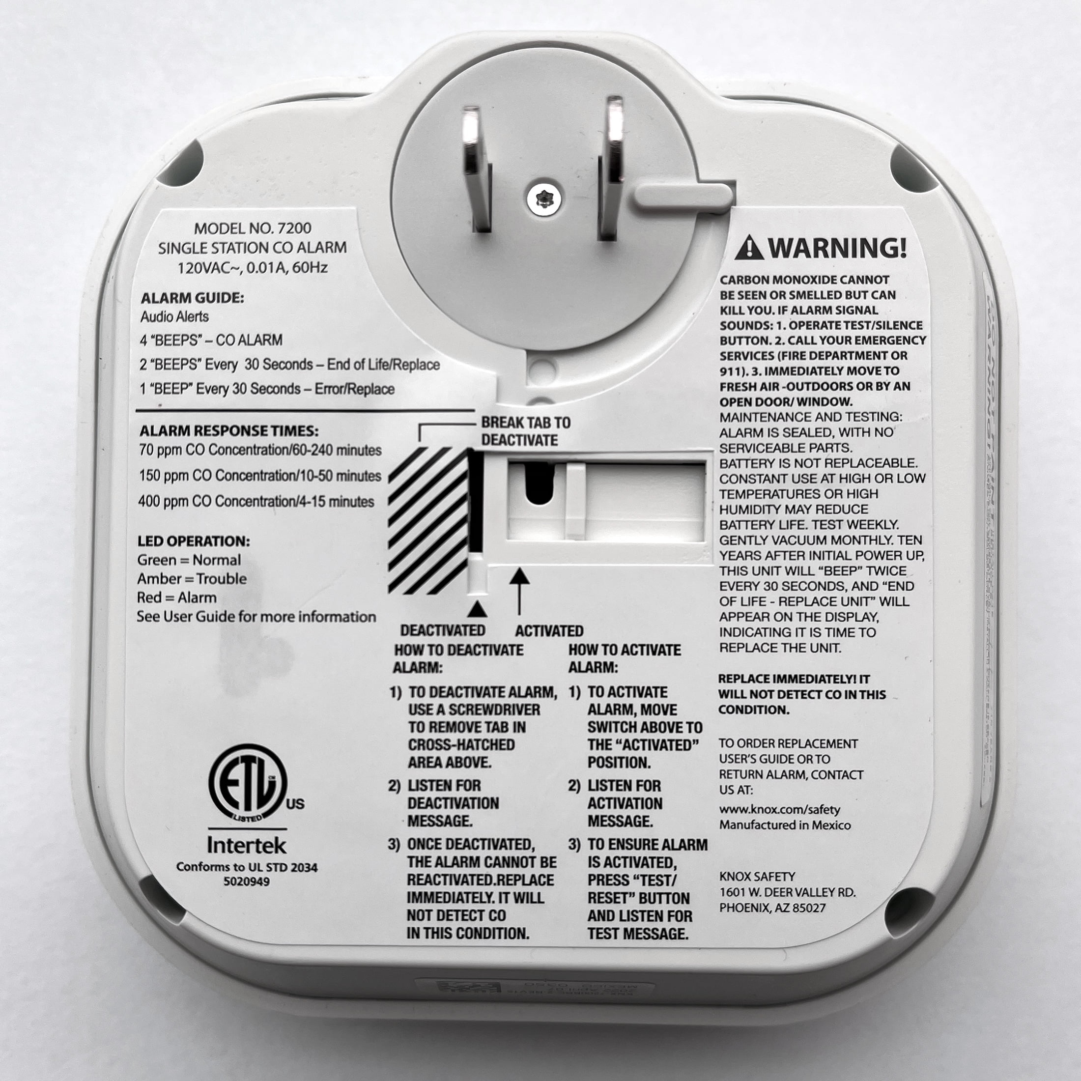 (2 pack) Knox Safety Plugin Carbon Monoxide Detector, Voice Alert & LCD Display, 10-Year Battery Backup