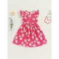 thumbnail image 3 of vera natura Little Girl Summer A-Line Dress Floral Print Flying Sleeve Round Neck Casual Dress, 3 of 8