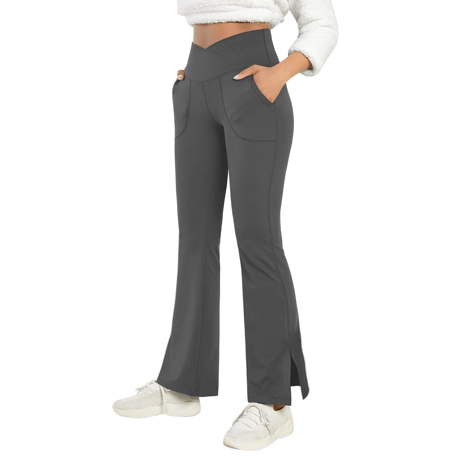 Esobo Women's Bootcut Yoga Pants Work Pants Crossover Split Hem Full