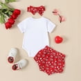 thumbnail image 3 of Bagilaanoe 3pcs Newborn Baby Girl Shorts Set Short Sleeve Letter Print Romper Tops + Shorts + Hairband 3M 6M 12M 18M Infant Casual Summer Clothes, 3 of 8