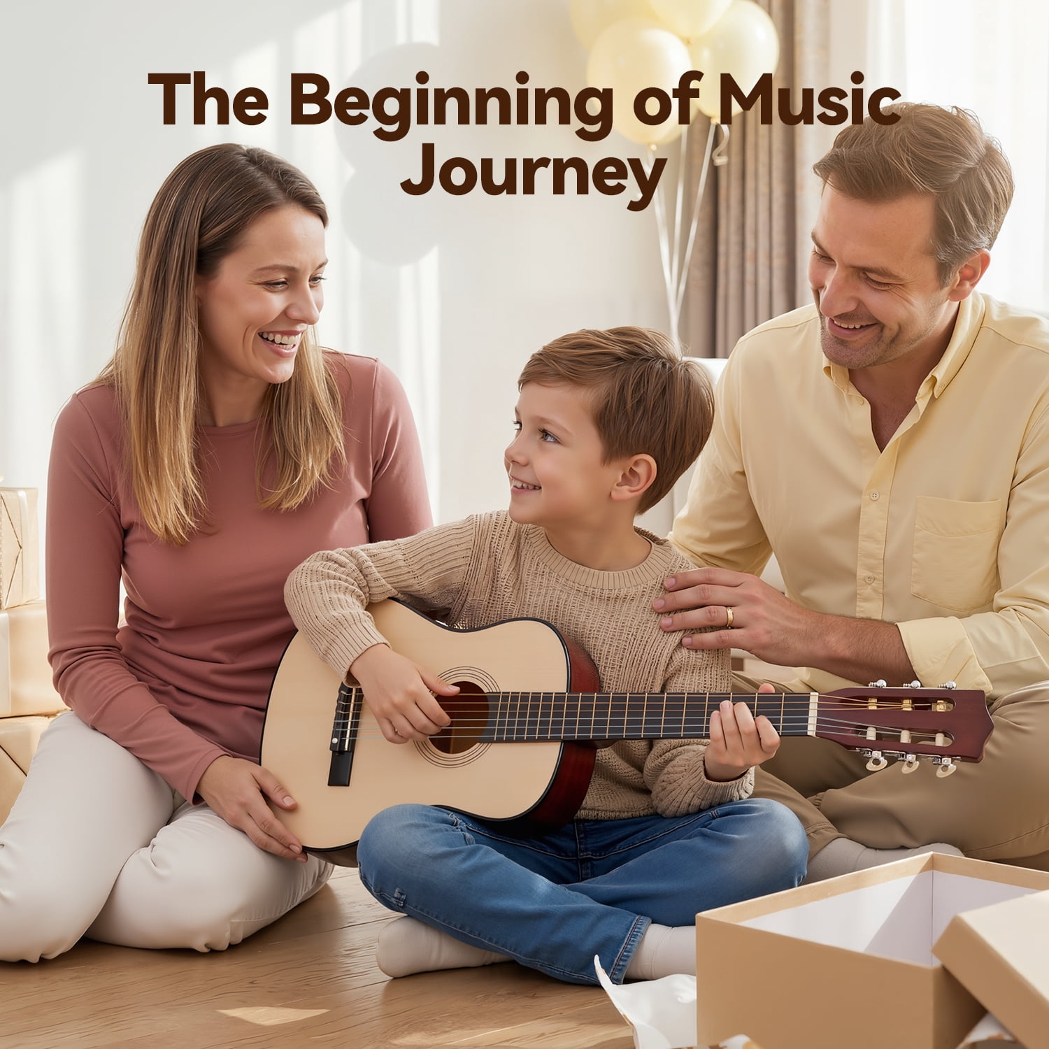 FUJILI 30 Inch Kids Acoustic Guitar Beginner Set with Strap & Picks, Classical Wooden Guitar for Kids Ages 5-12, Junior Starter Guitar Toy for Learning Music, Starter Acoustic Guitar Kit for 8-10