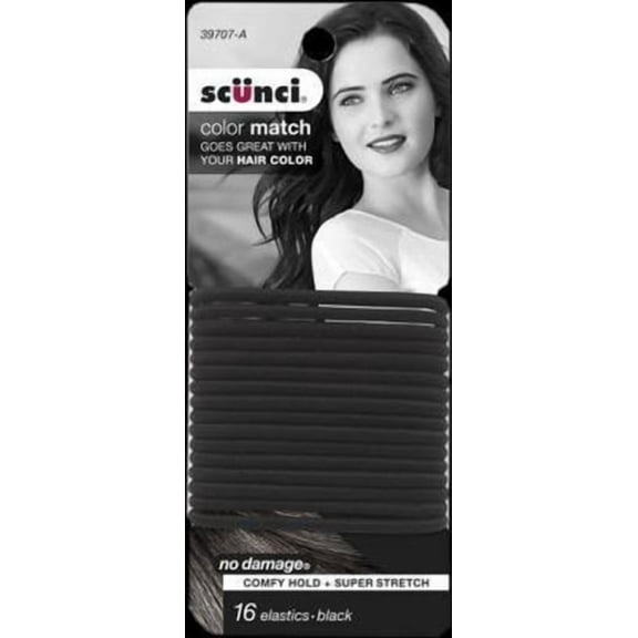 SCUNCI - No Damage Color Match Evolution Black Elastics - 16 Pack