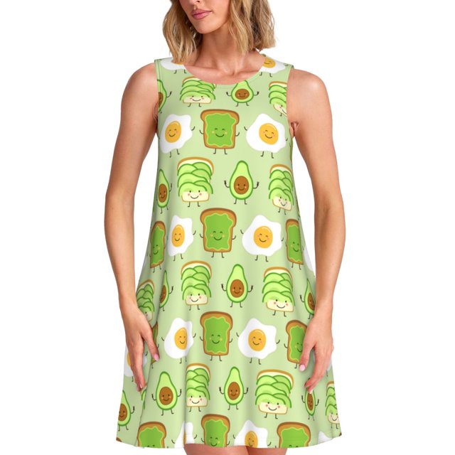 Disketp Avocado And Toast para Vestido sin Mangas para Mujeres, Vestidos de Verano para Mujeres, Casual y Holgado para la Playa