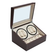 2 Colors PU Leather Automatic Silent Watch Winder Rotation Storage Case 10 Grid Dust-proof Display Box 11.8 x 9.3 x 4.7''