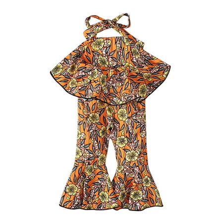 

TUOBARR Toddler Girl Summer Outfits Toddler Kids Girls Summer Fashion Cute Bohemian Print Ruffles Sleeveless Bodysuit Jumpsuit Yellow 12-13 Years
