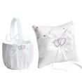 thumbnail image 1 of Cesta de Niña de las Flores y Almohada de Anillo Decoración de Boda Satén Blanco y Decoración de Diamantes de Imitación de Corazones Dobles ANGGREK  Otros, 1 of 8