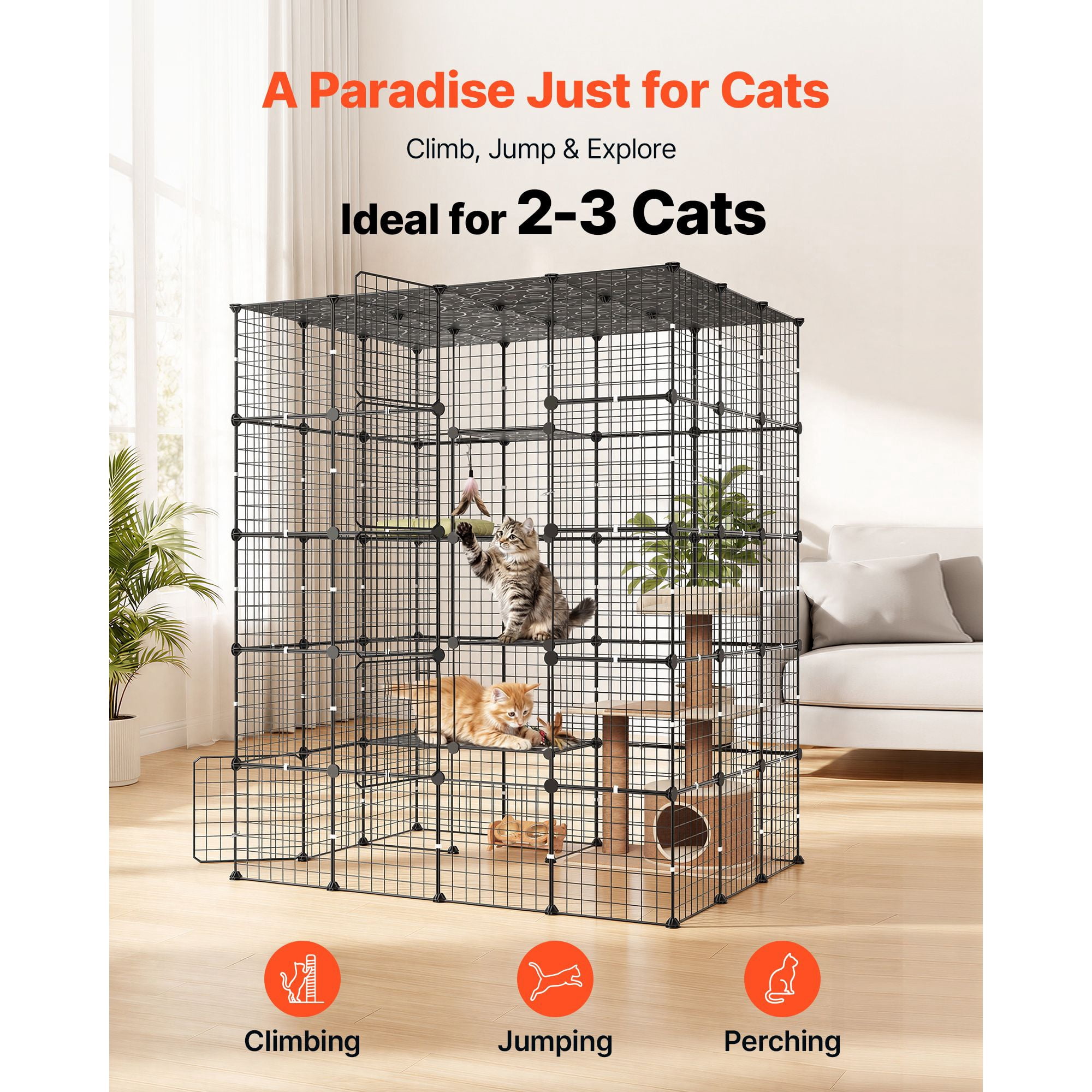Cat Cage, 5-Tier DIY Cat Playpen Indoor Enclosure, Detachable Metal Wire Kennel Crate with 5 Doors, Large Exercise Place Ideal for 2-3 Cats, Kittens and Small Animals, Black 55"x40.98"x68.98"