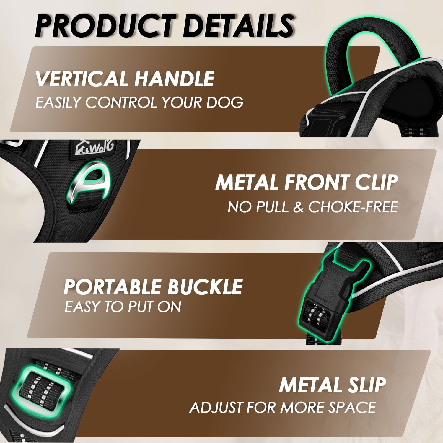 AUTOWT No Pull Dog Harness - Heavy Duty, No Choke Design with 2 Leash Clips & Adjustable Padded Vest