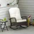 thumbnail image 3 of Outsunny Outdoor Wicker Rocking Chair Wide Cushion, Steel Frame, Cream, 3 of 9