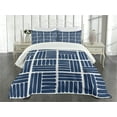 thumbnail image 3 of Ambesonne Navy Blue Quilted Bedspread Set 3 Pcs, Stripes in Squares, King Size, Night Blue and White, 3 of 5