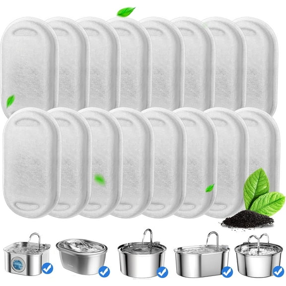 Cat Fountain Filters, 16 Pack Cat Water Fountain Filter for 67oz/2L Cat Water Fountain Stainless Steel, 3.2L/108oz Pet Fountain