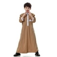 thumbnail image 2 of SUXIAN Boys Jacket Arabic Thobe Long Sleeve Kaftan Robe National Embroidered for Children Coffee 13-14 Years, 2 of 9
