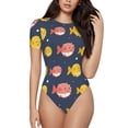 thumbnail image 2 of Uemuo Cute Puffer Fish Pattern Women's One Piece Short Sleeve Swimsuit Rash Guard Surfing Modest Quick-drying Swimsuit Beach Essentials-Small, 2 of 7