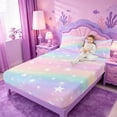 thumbnail image 3 of meiyoeat Colorful Gradient Bed Sheets,Cute Rainbow Stars Print Full Size Sheets For Girl,4-Piece,1 Flat Sheet,1 Fitted Sheet and 2 Pillowcases, 3 of 6