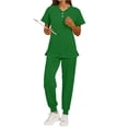 thumbnail image 7 of Lpmadey Women's 2-Piece Scrub Set with Pockets, Short Sleeve V-Neck Button Top and Drawstring Jogger Pants, Medical Workwear Uniform, Side Slit Relaxed Fit Nursing Scrubs, 7 of 7
