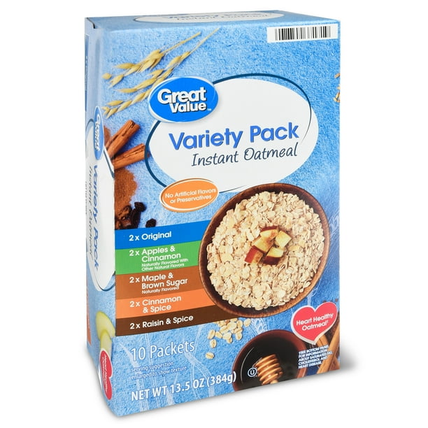 Great Value Instant Oatmeal Variety Pack, 13.7 oz, 10 Count