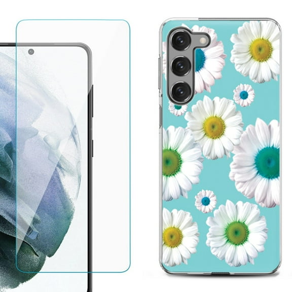 Shockproof Fashion Phone Case for Samsung Galaxy S23 5G, by OneToughShield ® - Daisy/Teal