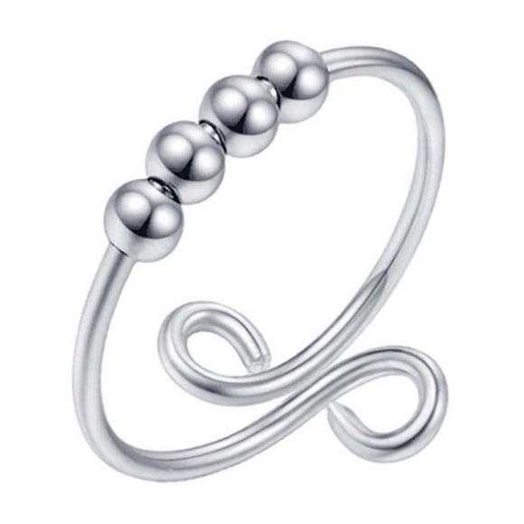 Anxiety Stress Relief Ring,Men Women Open Bead Ring,Stress Reliever Jewelry,Fashionable Metal Band,Anxiety Management,Calming Accessory,Chic,PENDANE,B