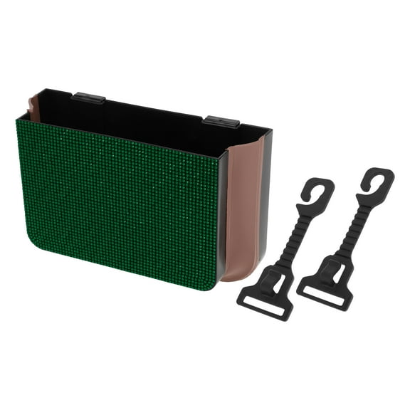 Unique Bargains Car Trash Can Portable Front Seats Trash Bin Green 1 Pc 9.8" Length 3.2" Width 6.3" Height Faux Leather