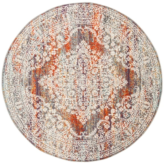 SAFAVIEH Madison Jayme Vintage Traditional Area Rug, Light Grey/Rust, 6'7" x 6'7" Round