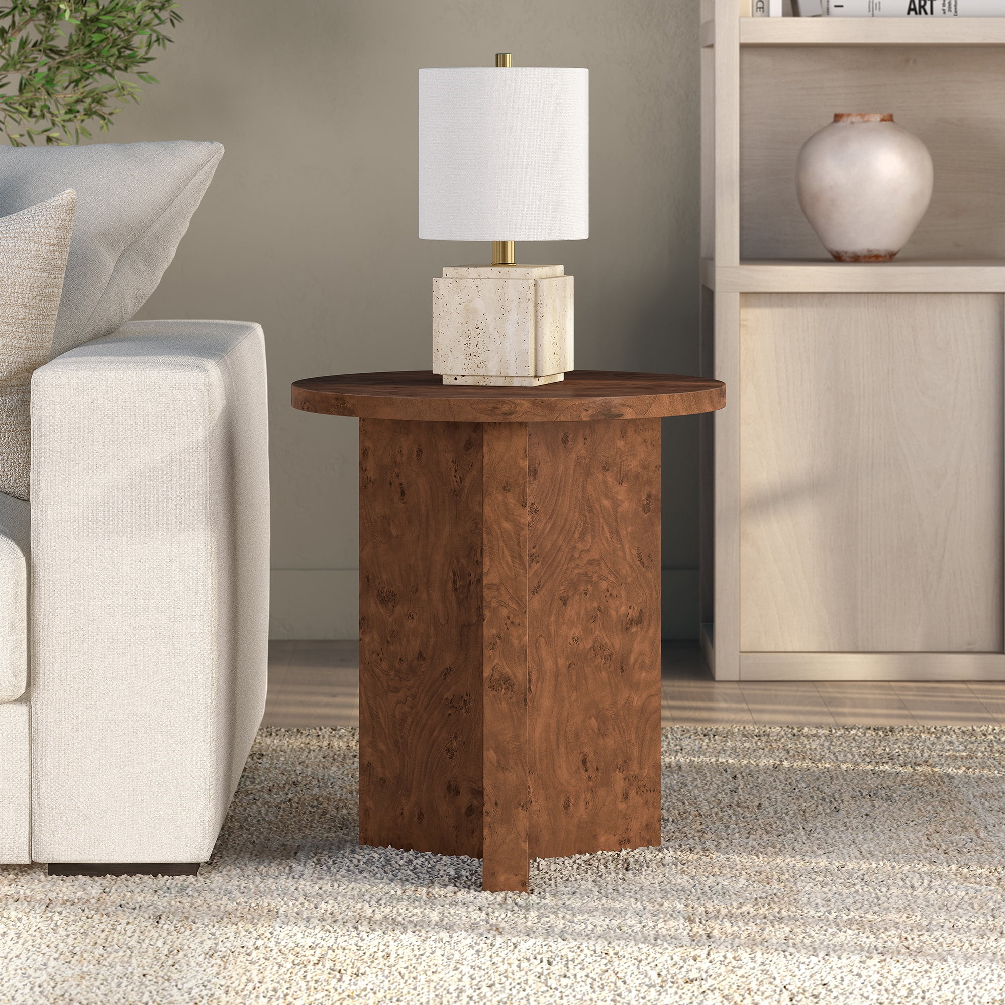 Evelyn&Zoe Scandinavian 20" Wide Walnut Burl Side Table
