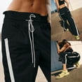 thumbnail image 4 of PUWEI Women's Casual Wide Leg Pants Baggy Drawstring Elastic Waist Contrast Color Strip Sweatpants, 4 of 7