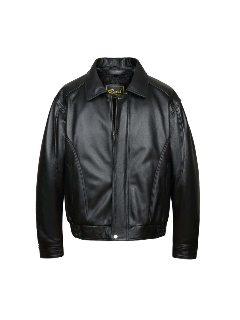 Reed レザーボンバージャケット Reed Men's American Style Bomber Real Leather Jacket 4XL Black