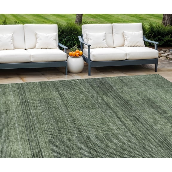 HomeRoots 588109 8 x 10 ft. Striped Washable Indoor & Outdoor Rectangle Area Rug, Olive Green & Gray