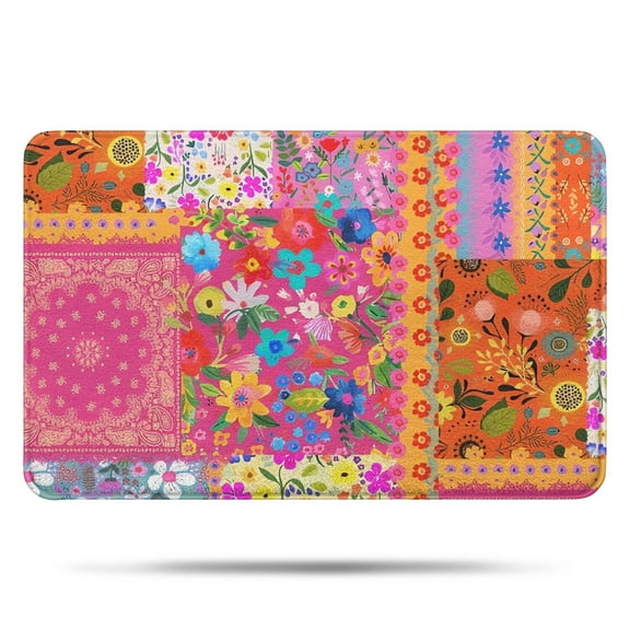 Bright Pioneer Flower Patchwork Bathroom Rugs Mat,Non Slip Microfiber Bathroom Rug,Rubber Backing,Soft Bathroom Mats for Bathroom Floor,Tub and Shower,17x27in(43x68cm)