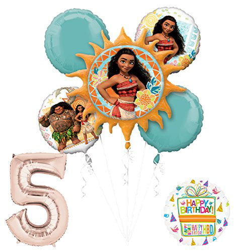 Moana Party Supplies 5th Birthday Balloon Bouquet Decorations Pink Number 5