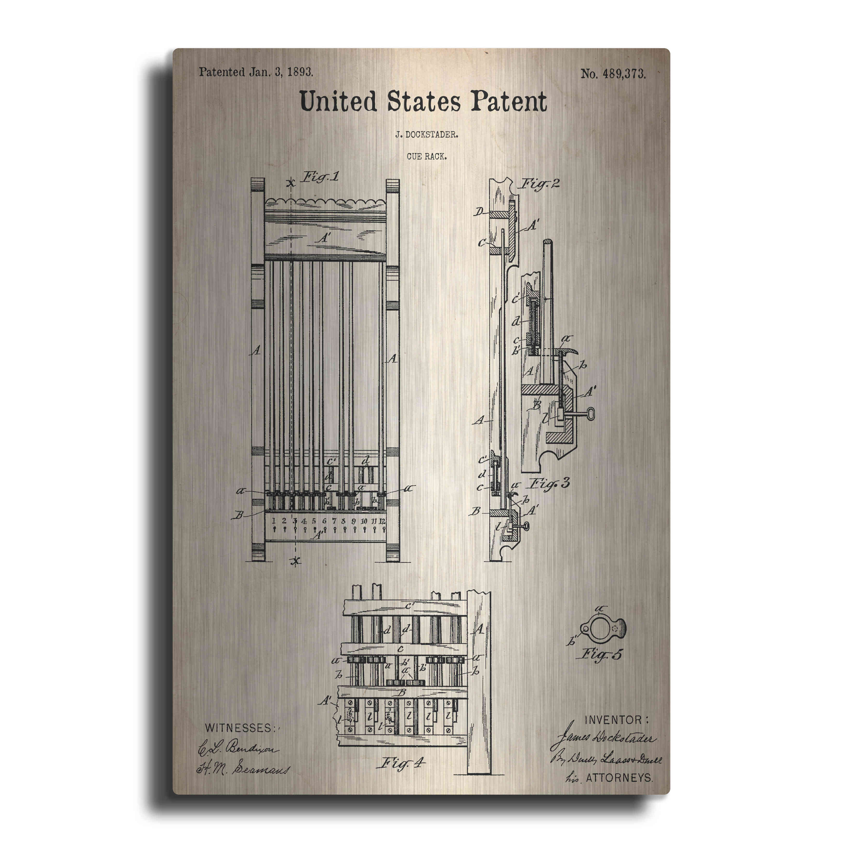 Luxe Metal Art 'Cue Rack Blueprint Patent Parchment,' Metal Wall Art ...