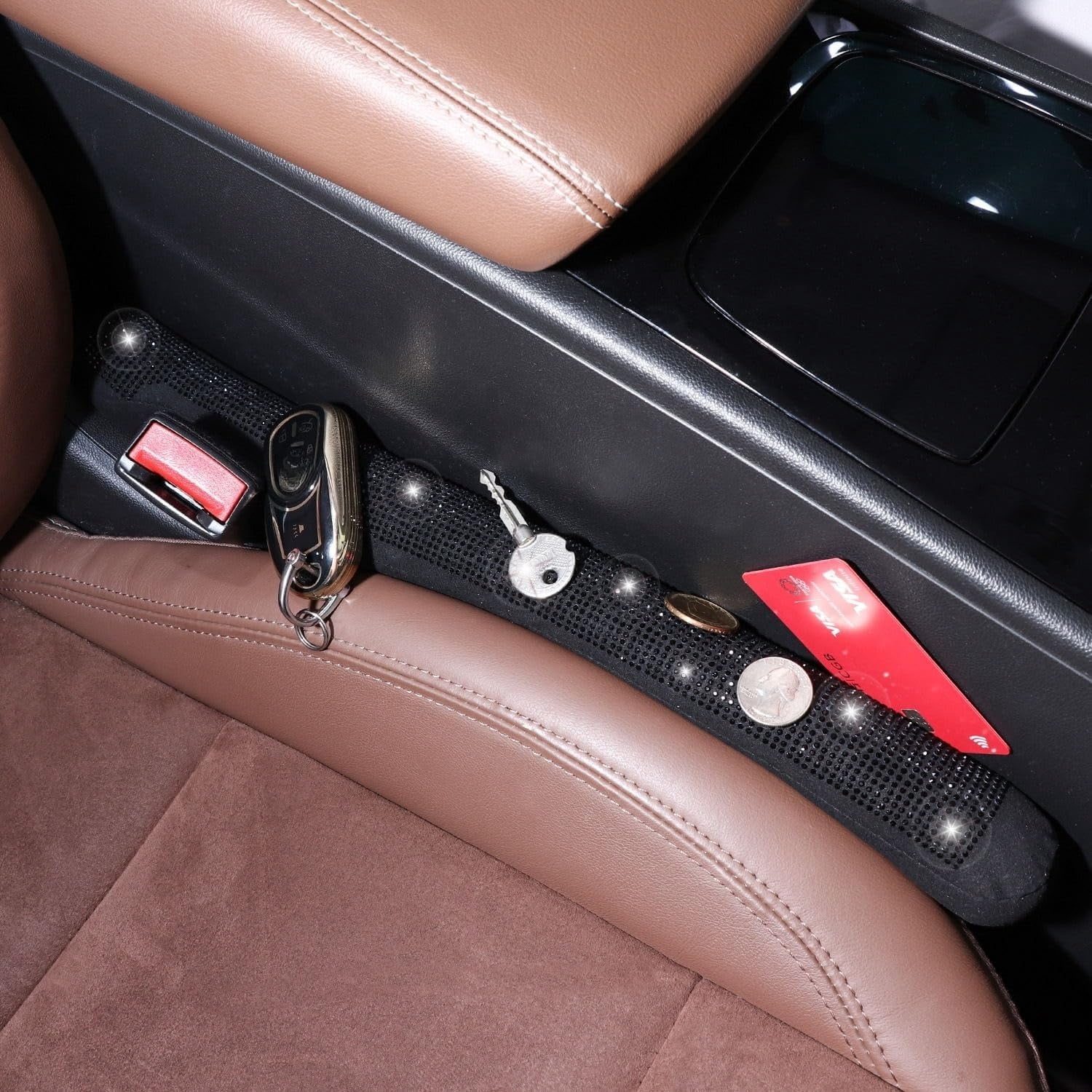 chasenew Bling Car Seat Gap Filler Universal Fit for Car SUV Truck, Set of 2 Handmade Crystal Diamond Rhinestone Seat Gap Blocker Bling Car Accessories for Women(Silver)