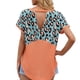 thumbnail image 4 of Camiseta de mujer de manga corta, cuello redondo, estampado, empalme, camiseta informal, naranja, S Noticed AP001236-13, 4 of 7