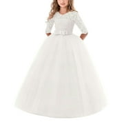 Flower Girl Lace Dress for Kids Wedding Bridesmaid Pageant Party Prom good-looking Girls' Special Occasion Dresses Princess Puffy Tulle Dresses Formal Ball Gown Princess  160cm White