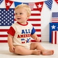 thumbnail image 5 of Likimi Baby Girls Boys Bodysuit Patriotic Letter Embroidered Short Sleeve Crew Neck Romper For Independence Day Fashion Casual Jumpsuit Beige Size 6-12 Months, 5 of 5
